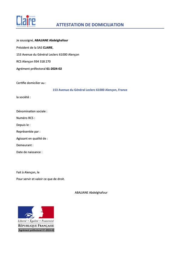 ATTESTATION DE DOMICILIATION claire 2